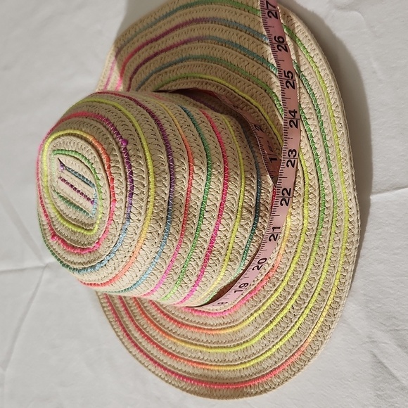 Summer Ladies Sun Beach Paper Straw Neon Stripe Hat Floppy Foldable Med Brim - Picture 8 of 12